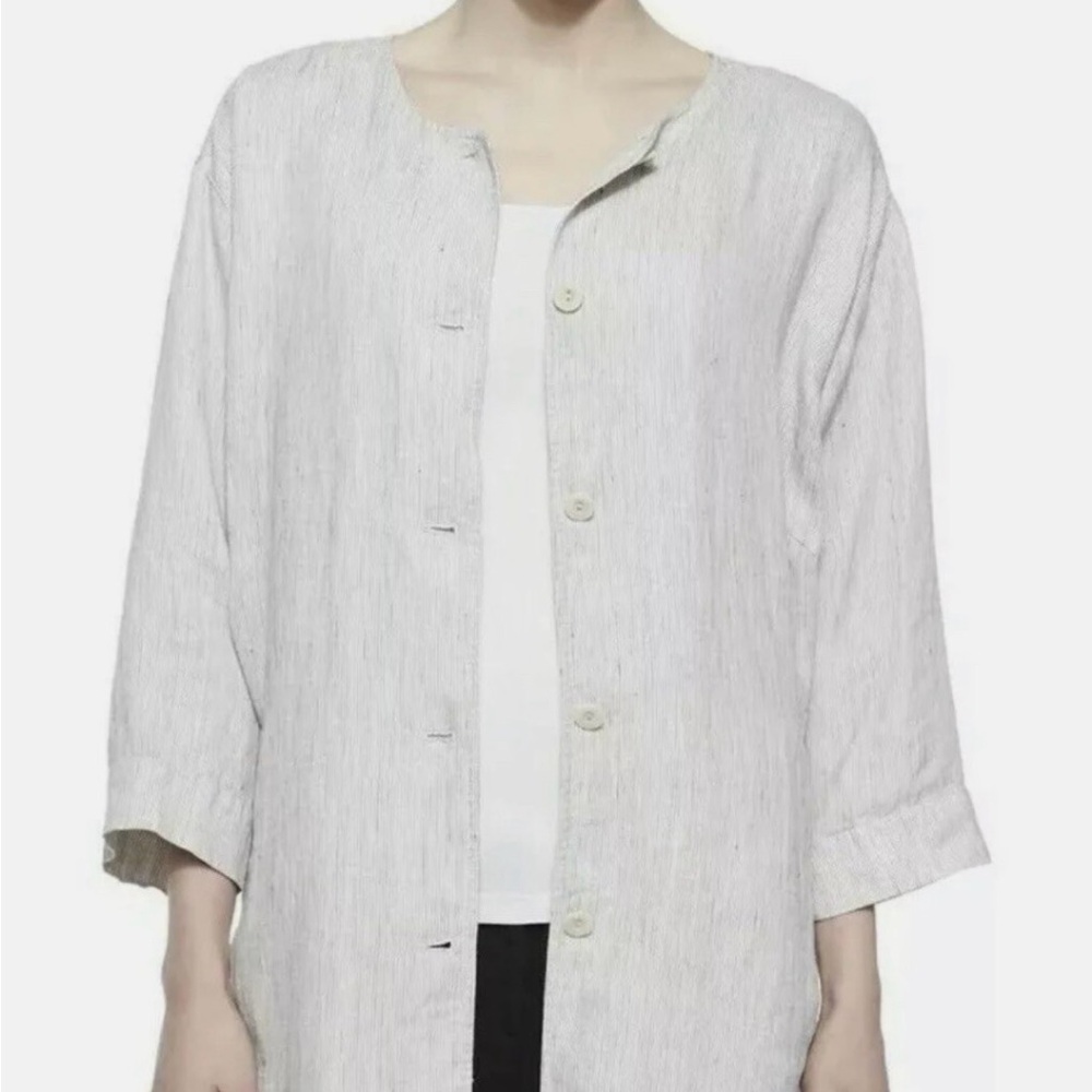 Eileen Fisher gray Long Sleeve Shirt/tunic 55%hemp/45% organic cotton blend